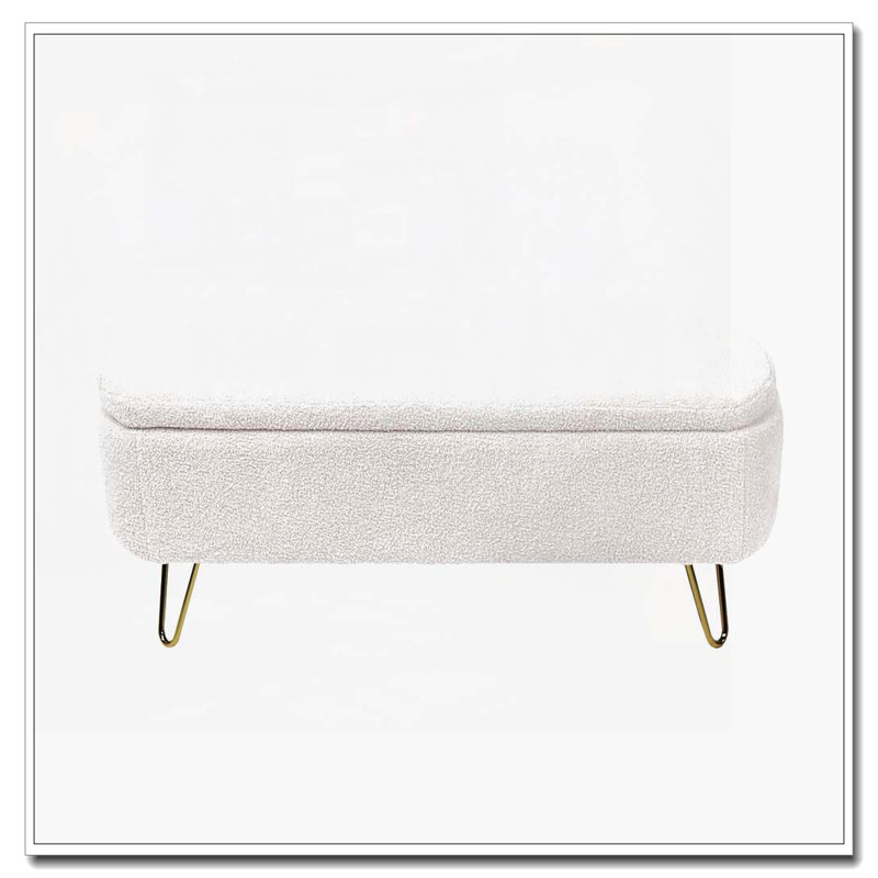Faux Fur Flip Top Storage Bench with Gold Legs, Ivory