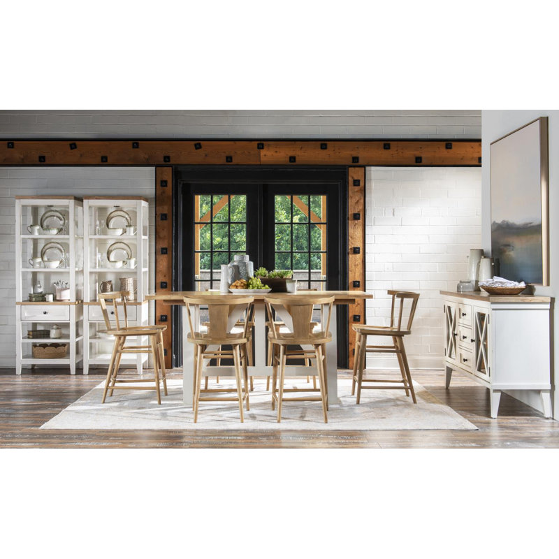 Table de salle à manger à hauteur de comptoir (jusqu'à 6 personnes), Tan Top White Base