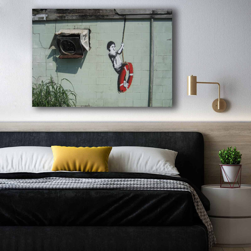 Boy With Lifebuoy Graffiti Canvas Wall Art