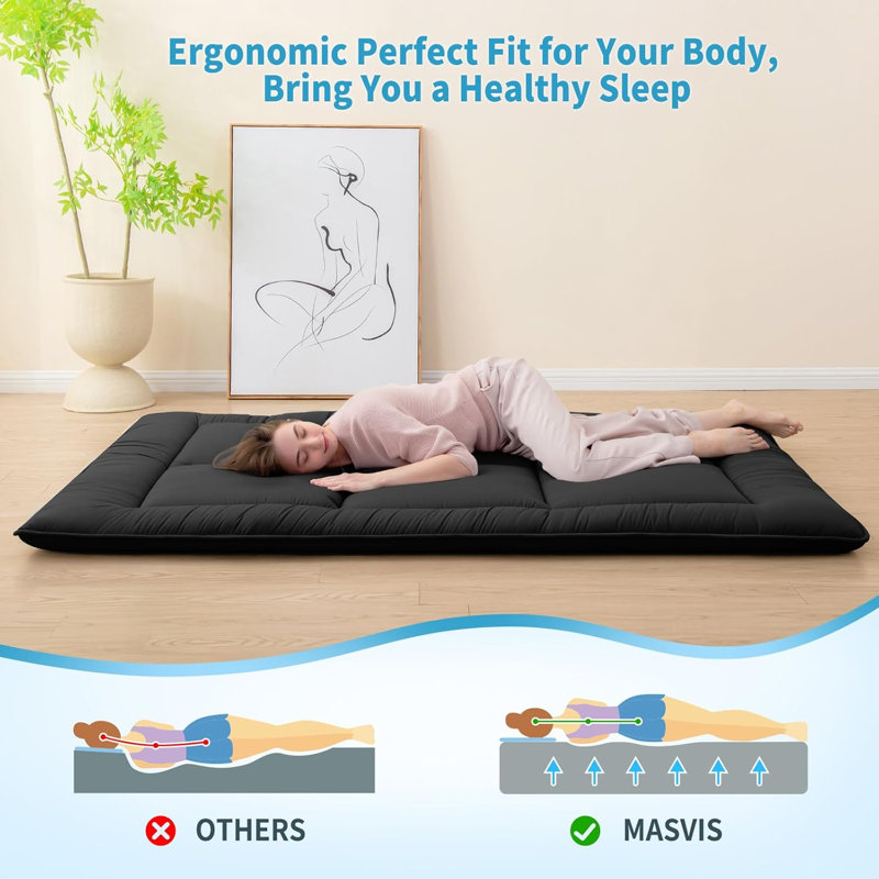 Japanese Futon Mattress,Floor Mattress Thicken Sleeping Mattress Foldable & Portable Roll Up Camping Mattress,Black