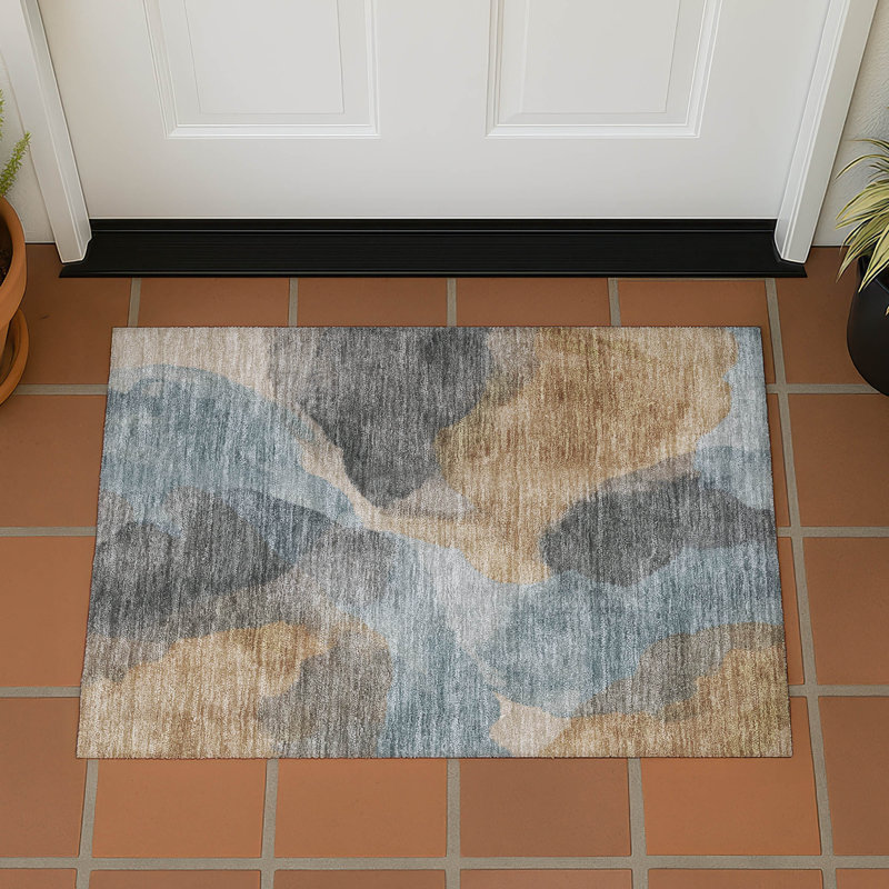 Tapis abstrait intérieur / extérieur lavable à la machine Chantille ACN2969, Sarcelle, 1 pi 8 po x 2 pi 6 po