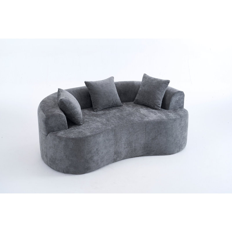 Canapé en forme de croissant, conception moderne à dossier bas avec coussins profonds, grand canapé à deux places rempli de mousse et ne nécessitant aucun assemblage (tissu chenille gris)