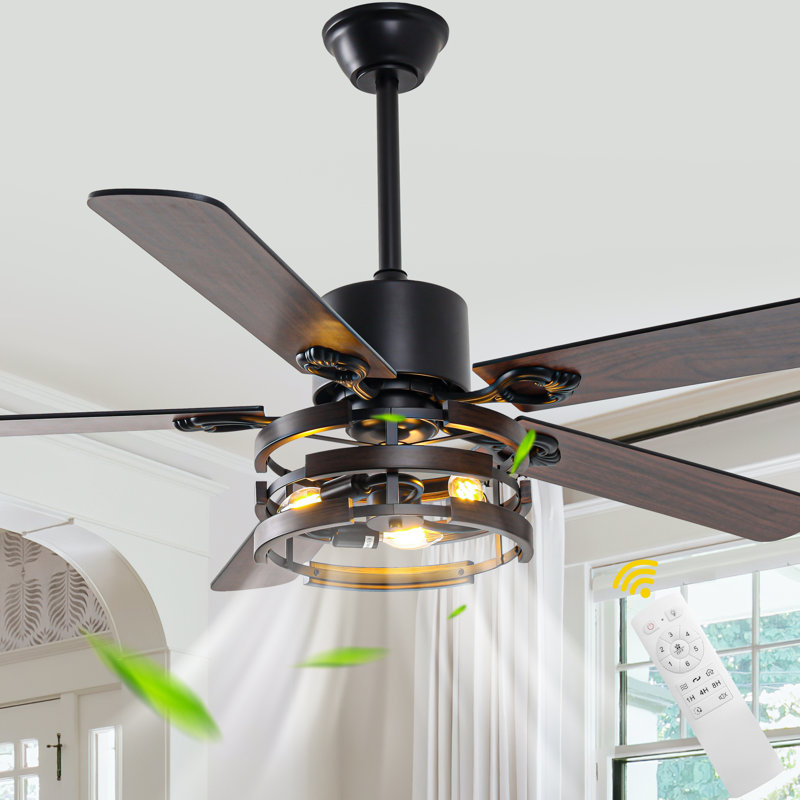 Ventilateur de plafond de style campagnard moderne avec lumière et télécommande, 52 po