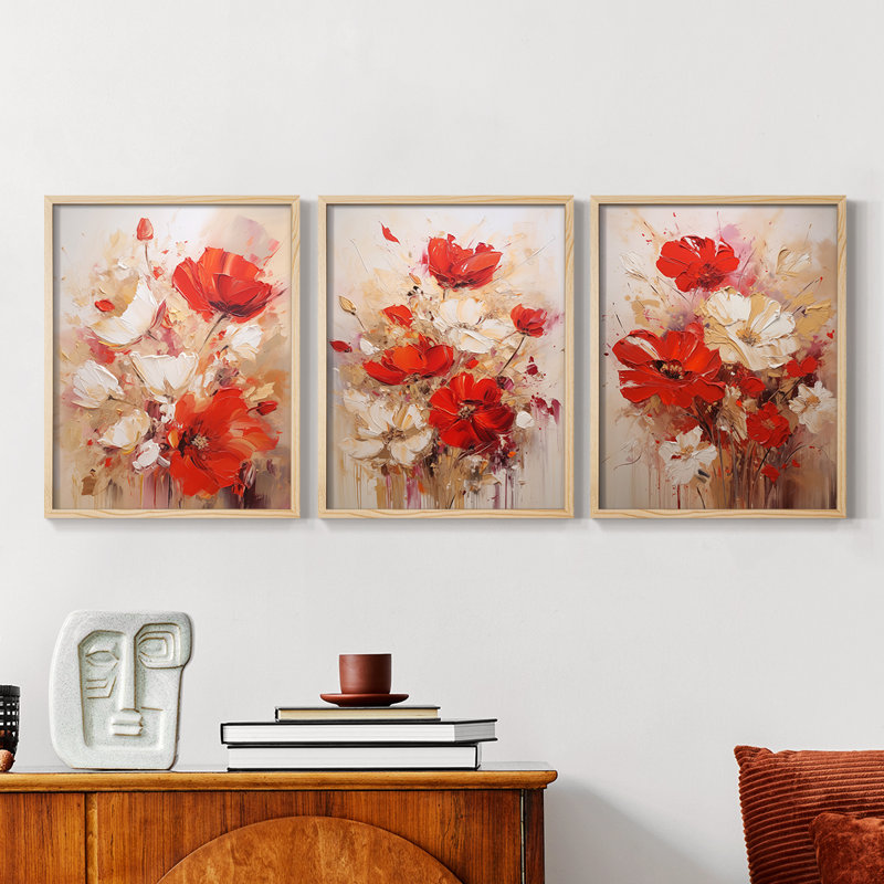 Étude florale CIX -Set de 3 estampes numériques giclées -Prêt à, H 10 po x l 8 po, Encadré naturel