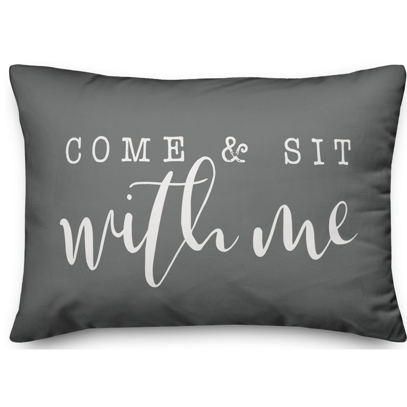  Housse et insert de coussin rectangulaire d'extérieur «Come and Sit with Me», Gris foncé / Blanc
