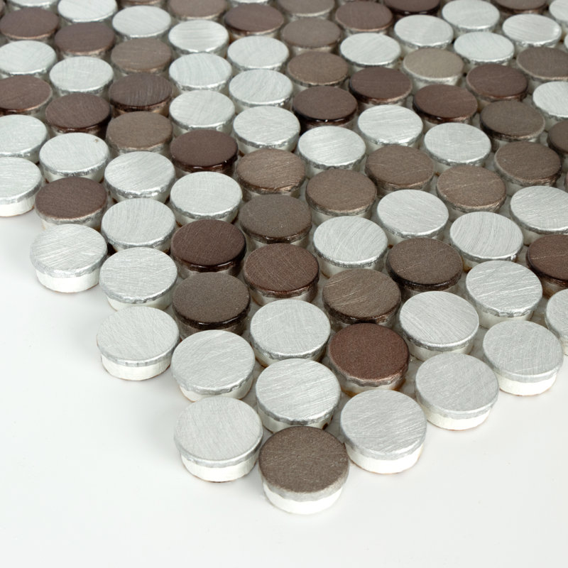 Twilight 1" x 1" Aluminium Penny Round Mosaic Tile, Earth/Silver
