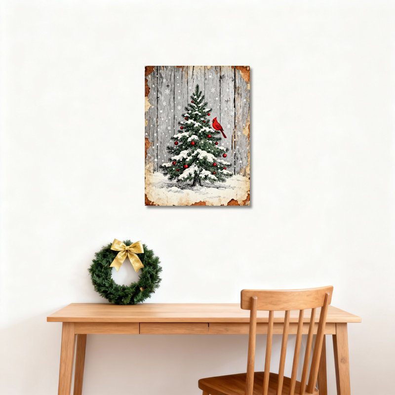 Arbre, art mural sur toile Cardinal, H 18 po x l 12 po