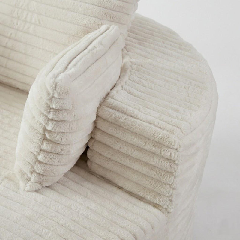 Fauteuil demi-tonneau en velours côtelé 55 po, Crème