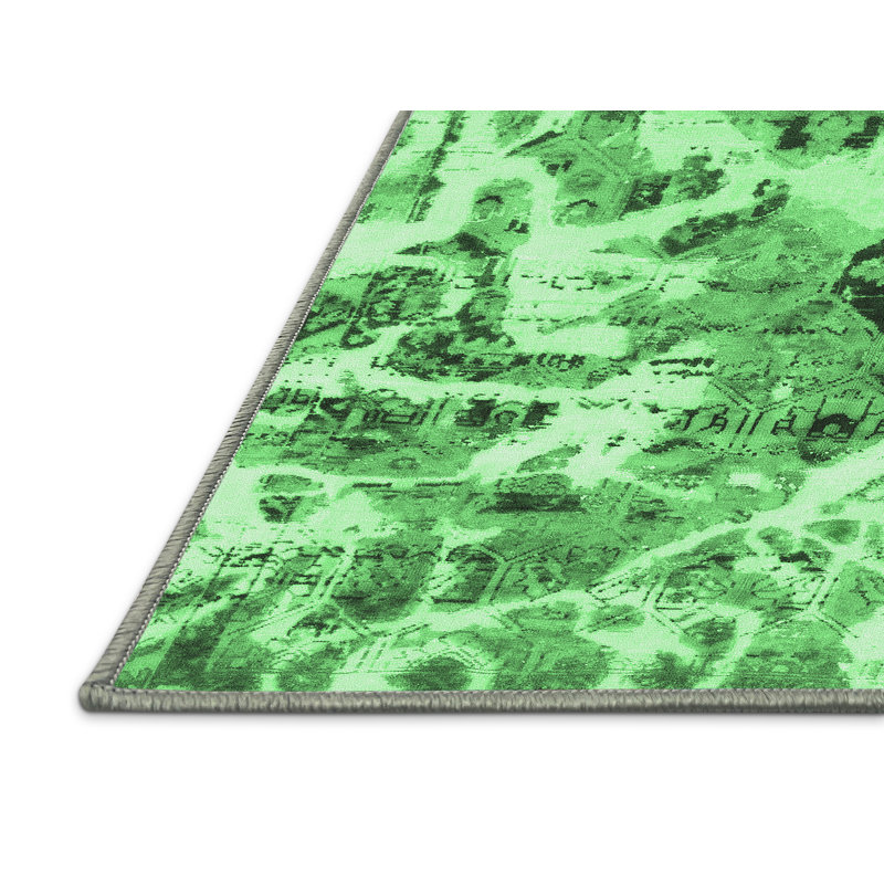 Tapis abstrait vert émeraude lavable à la machine 836, Rectangle 8 pi x 12 pi