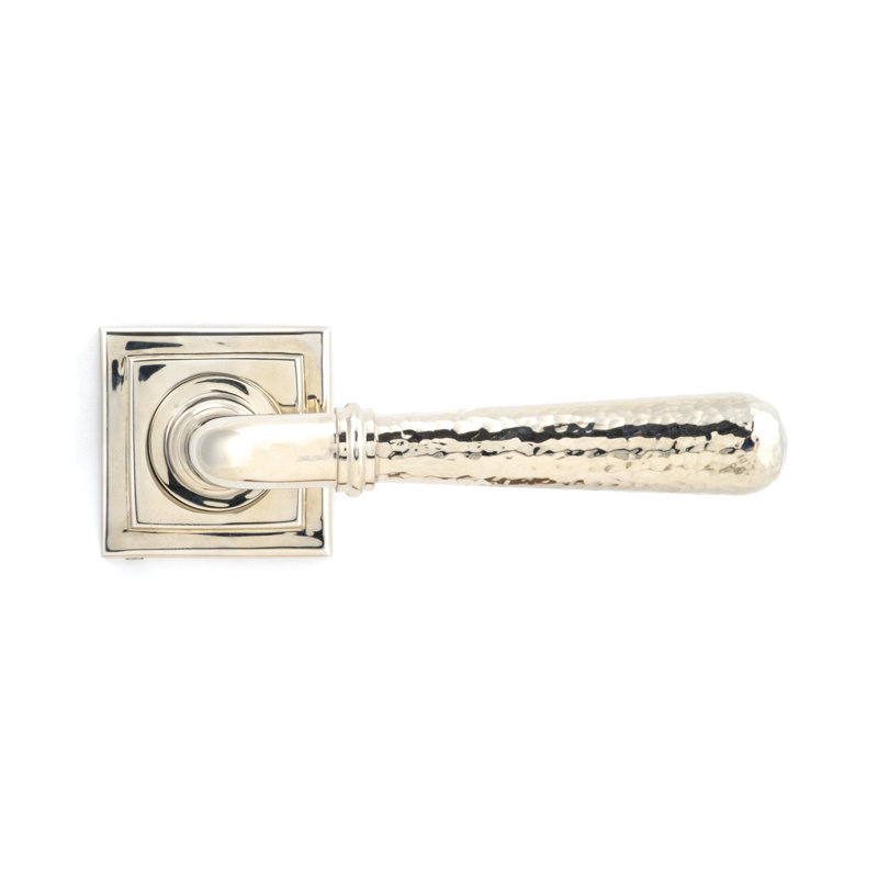 Hammered Newbury Lever on Rose Set (Square), Polished Nickel