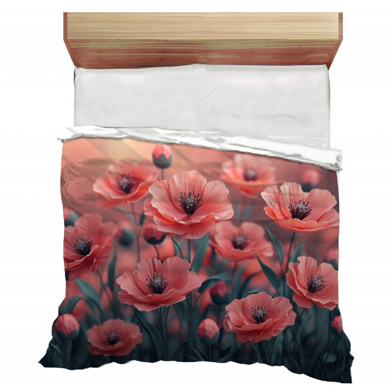 Édredon fleurs de pavot avec literie Flora rose, Édredon grand