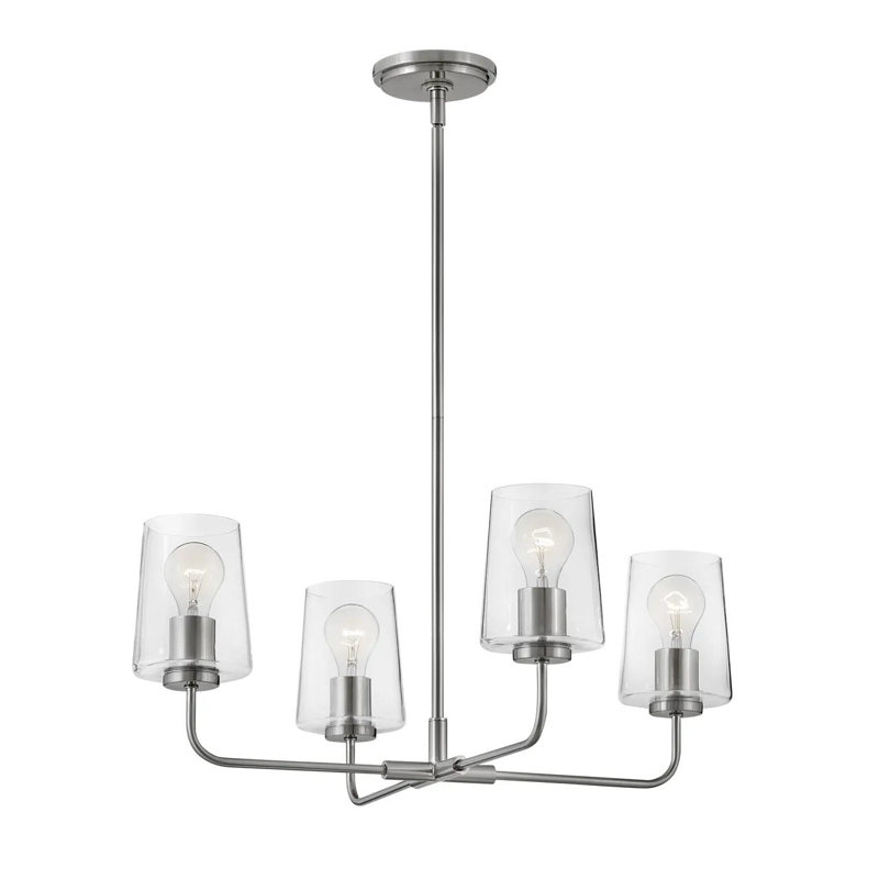4-Light Single Tier Chandelier with Clear Tapered Glass Shades, Brushed Nickel