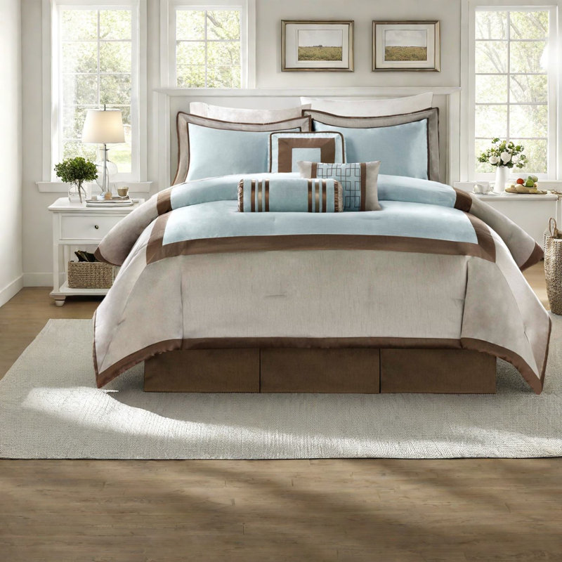 Ensemble de literie luxueux bleu 7 pièces, édredon en polyester pour la maison