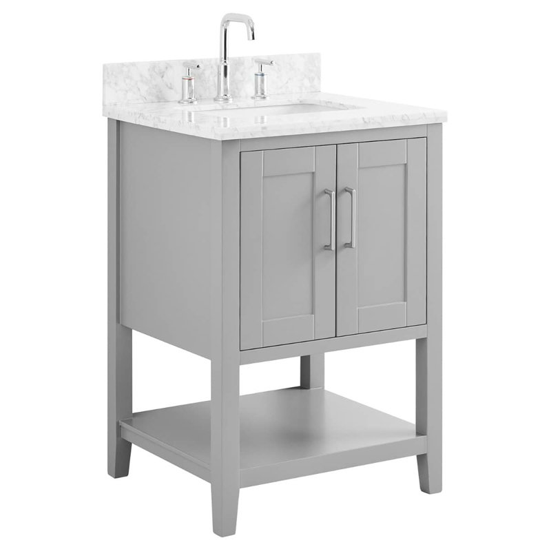 Sheraton 24" Freestanding Standard Single Bathroom Vanity with Top, Gray, Brushed Nickel