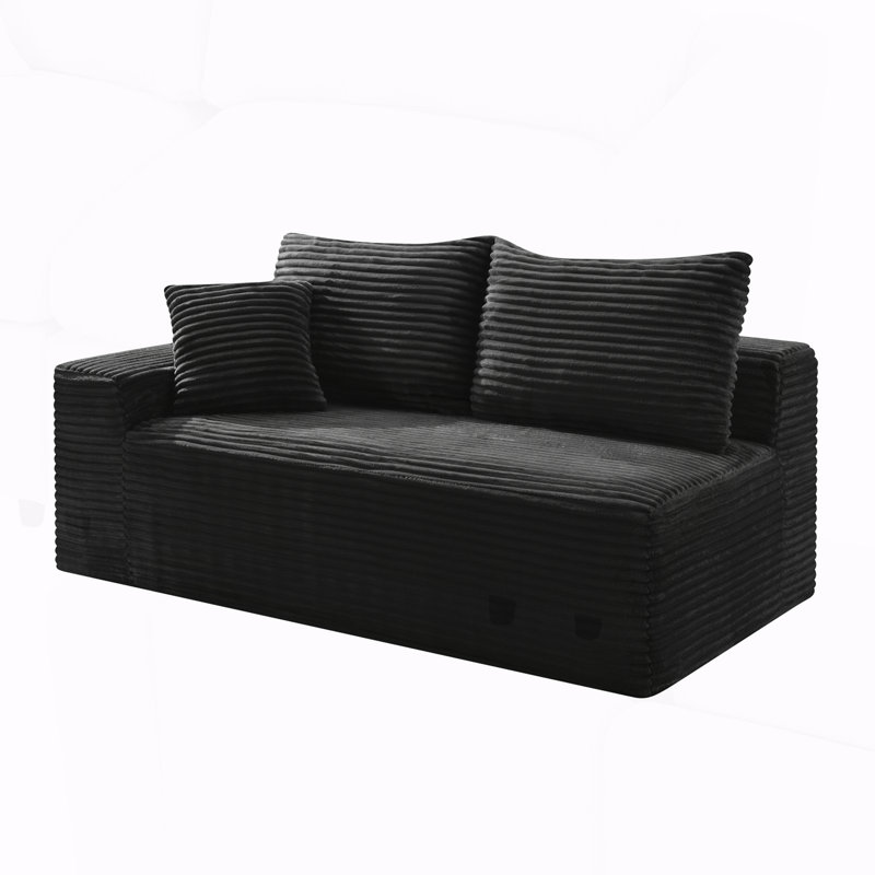 Canapé nuage avec assise profonde et pouf pour le salon et la chambre, L 85,5 po, Tissu noir