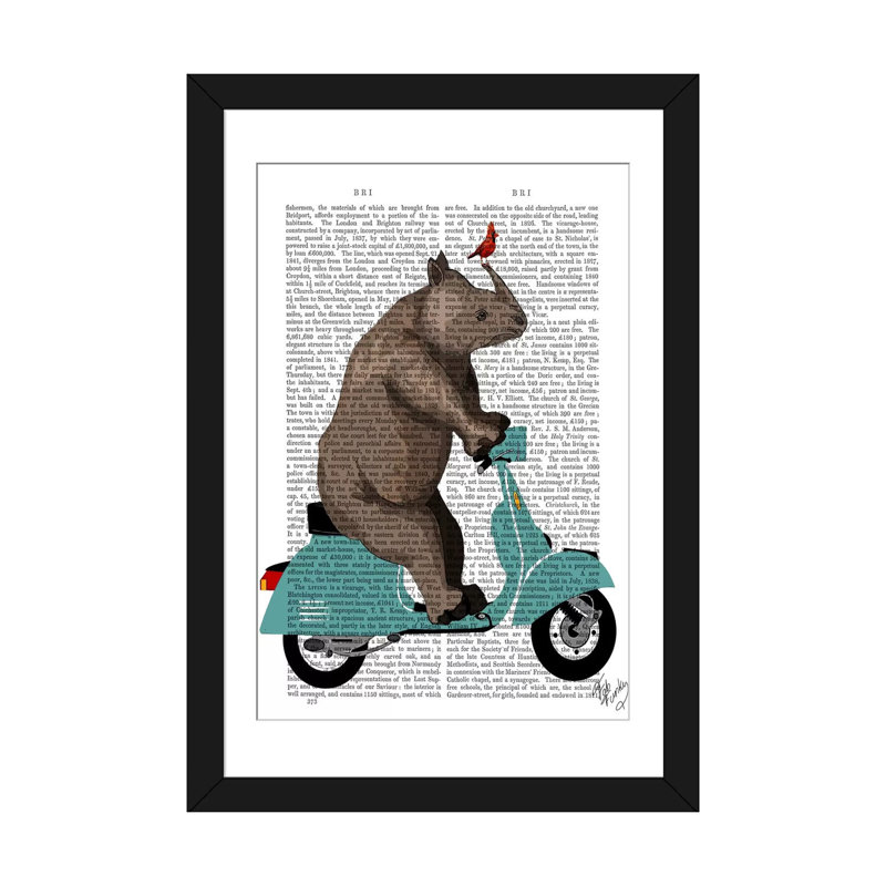 « rhino on cyclomoteur », impression sur toile tendue, H 24 po x l 16 po x P 1 po, Papier avec cadre noir, Blanc