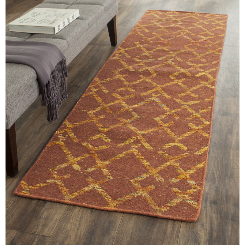 Straw Patch Hand Woven Flat Weave Wool & Cotton Geometric Rug, Runner 2'3" x 8'
