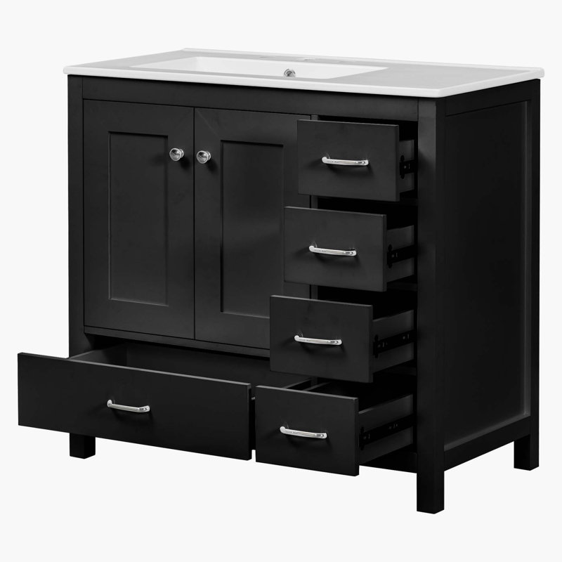 Meuble-lavabo 36 po avec lavabo en céramique, Noir