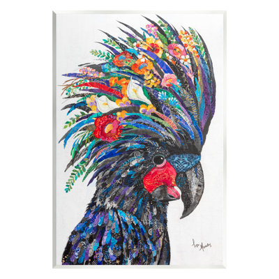 «Black Palm Cockatoo Bird Floral Collage» par Lisa Morales - Peinture sans cadre