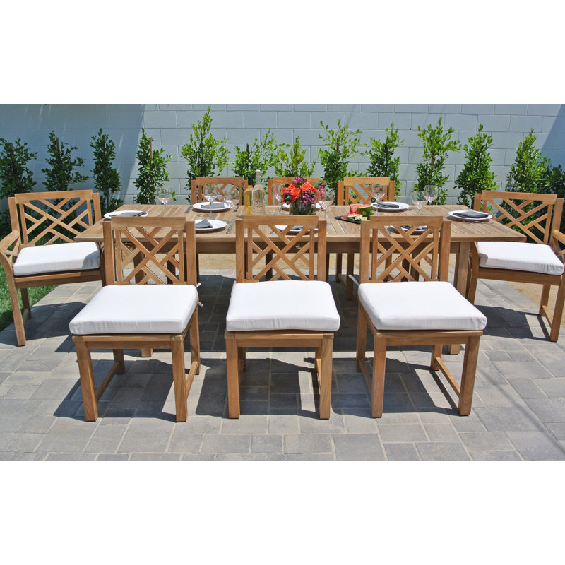 Monterey 8 - Person Teak Wood Patio Dining Set with Extendable Rectangular Table , Sunbrella® Cushions Included, Cocoa, Cocoa