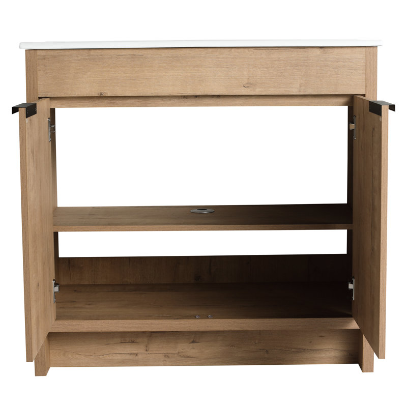 Meuble-lavabo autoportant 36 po avec poignées en métal 36 po imitation chêne couleur Bvb02436imo, Imitative Oak