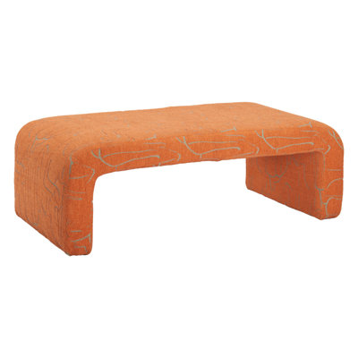  50-Inch Orange Fabric Abstract Curvy Upholstered Bench