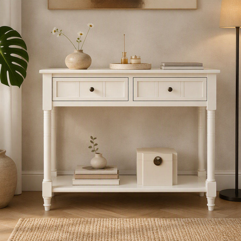 Console de style traditionnel avec deux tiroirs et une tablette inférieure