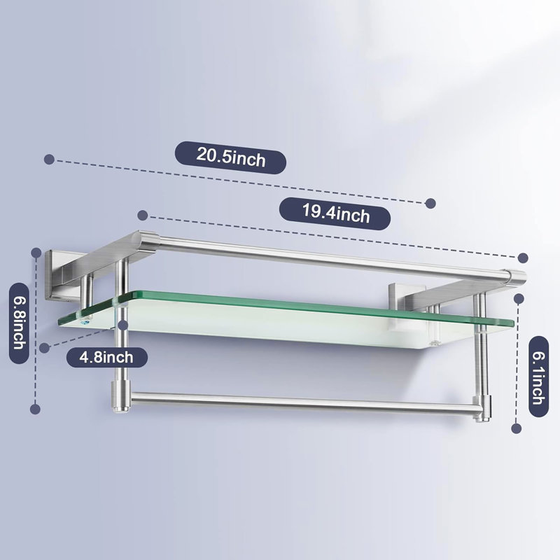 Étagère de salle de bain en verre trempé de qualité supérieure avec barre à serviettes en acier inoxydable Elegance