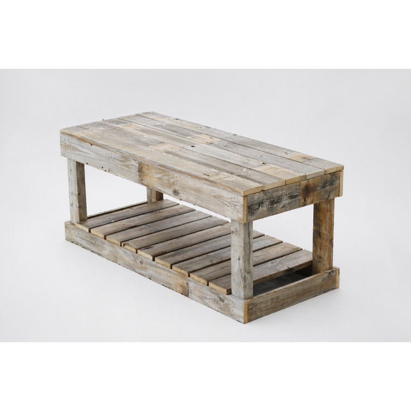 Table basse en bois de récupération massif moderne 40 po avec tablette à lattes Modern Natural, Naturel