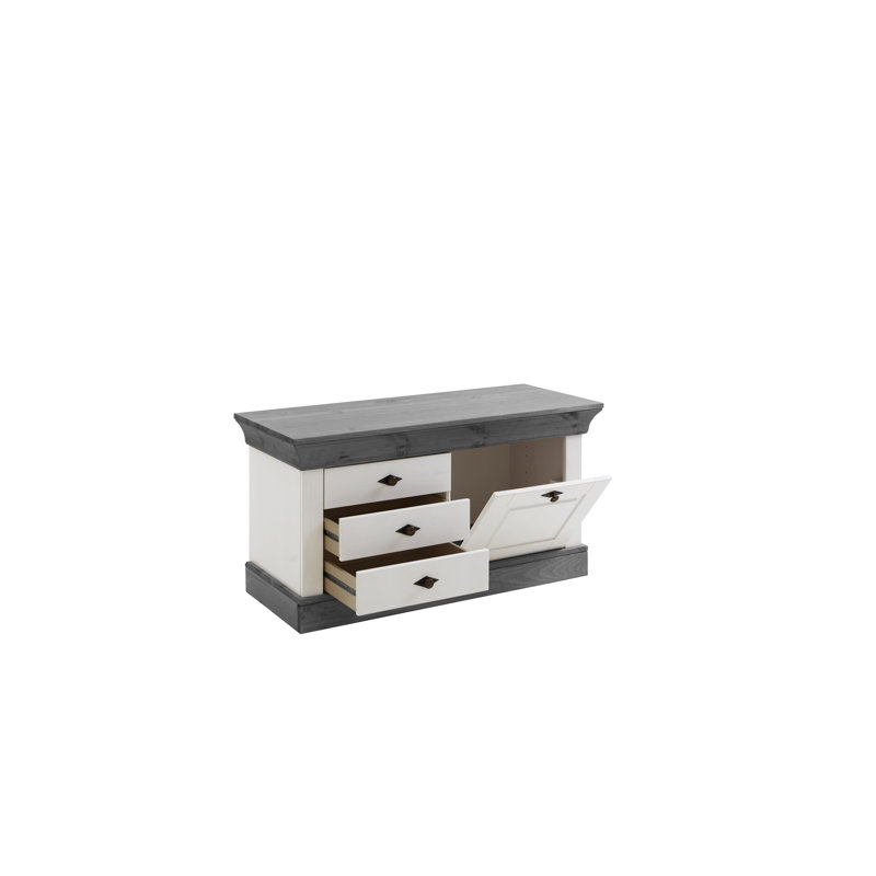 Falkville Upholstered Storage Bench, White/Grey