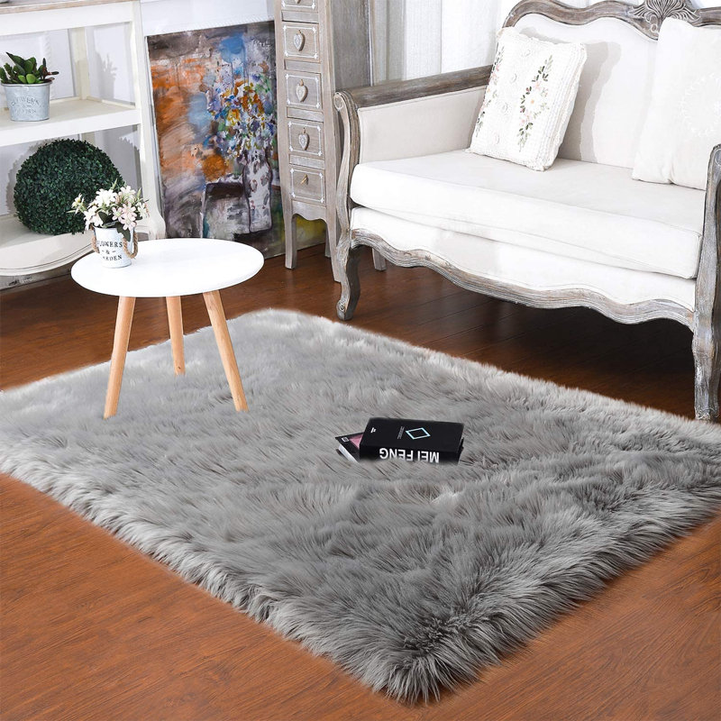 Glendine Faux Sheepskin Indoor Rug, Rectangle 6'6" x 10'