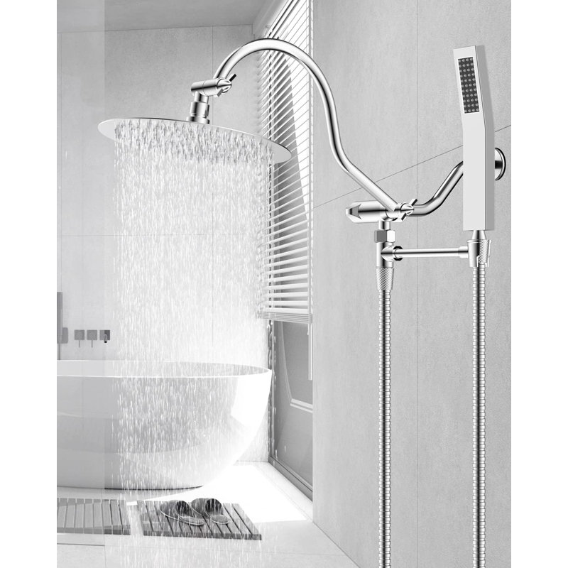 Chrome 10-Inch Dual Rainfall Shower Head with Handheld Wand