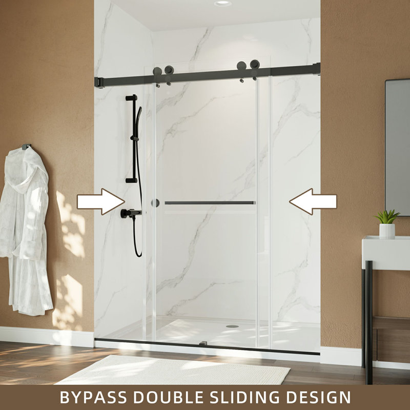 55-59 "x 72", porte de douche coulissante double sans cadre - verre trempé avec revêtement facile à nettoyer, installation réversible, rail en acier inoxydable silencieux