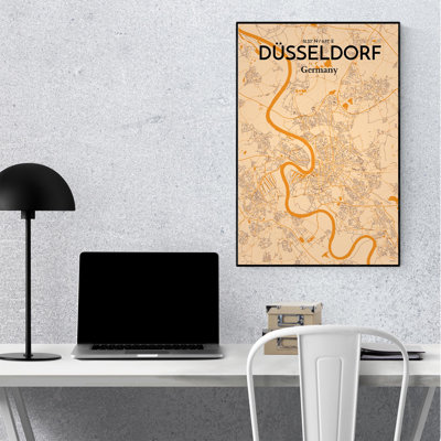 Impression sur carte de la ville de Dusseld