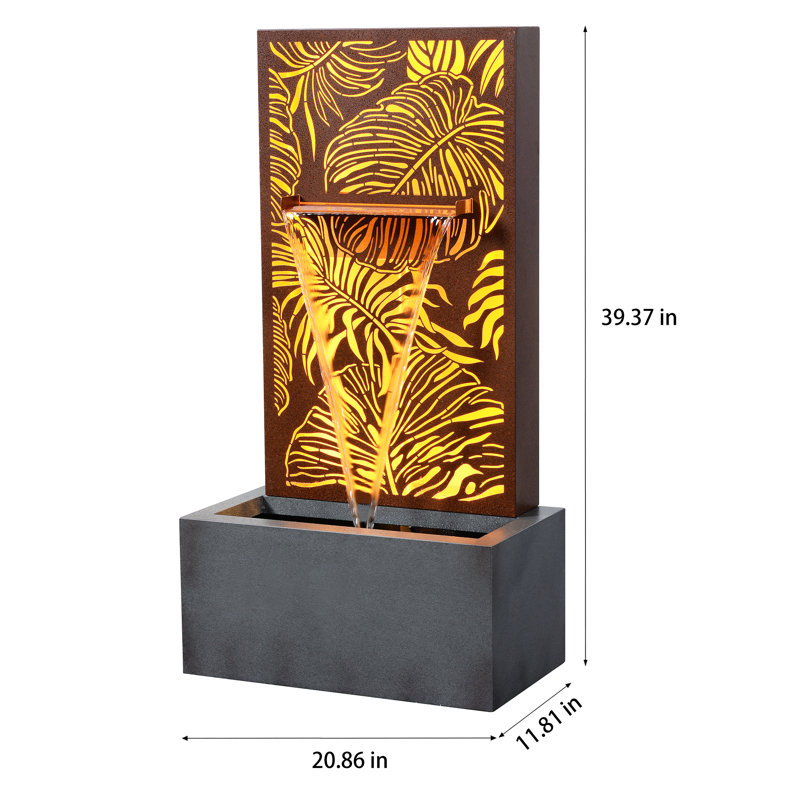 Fontaine à DEL avec feuilles tropicales