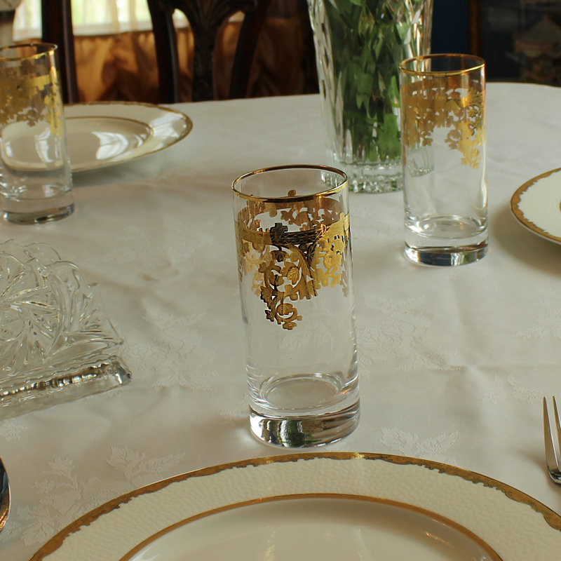 Elegant 24K Gold Embellished Crystal Highball Glass Set