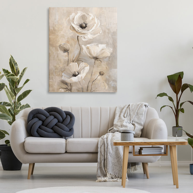 Art mural naturel sur coquelicots beige naturel par Nina Blue, H 48 po x l 36 po