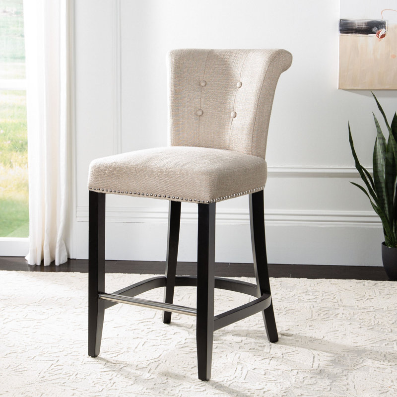 Arlease Upholstered Counter Stool with Solid Wood Frame, Biscuit Beige, Counter Stool (25.7" Seat Height)