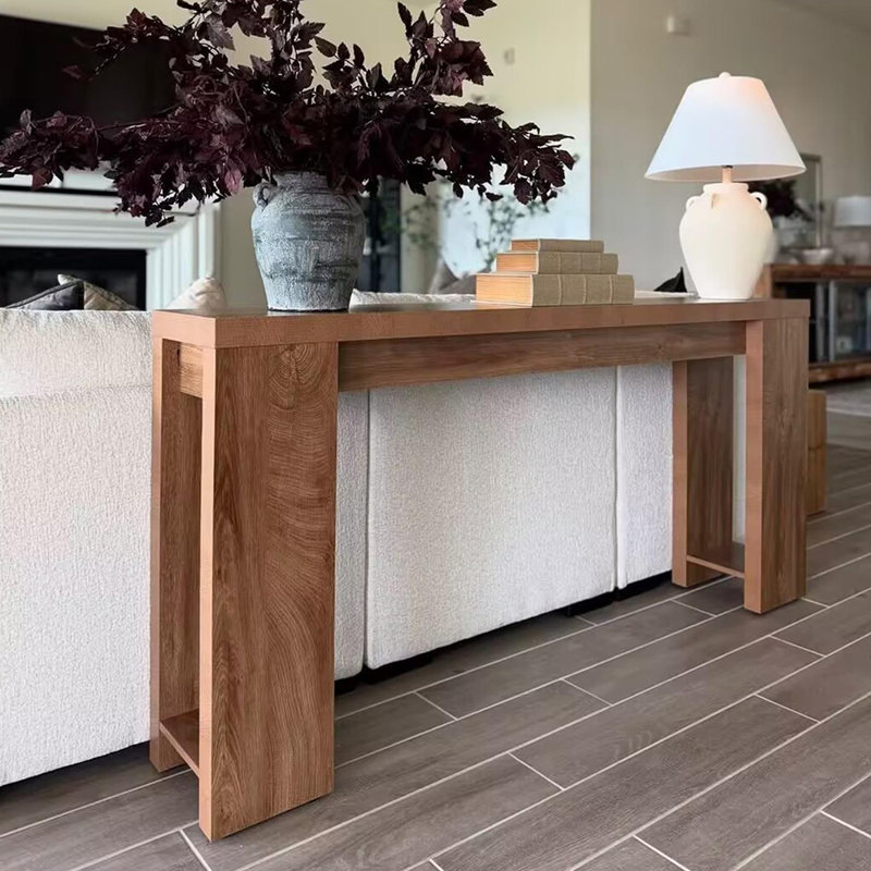 Retro-style solid wood rectangular console table, 29.5" H x 78.7" W x 13.8" D