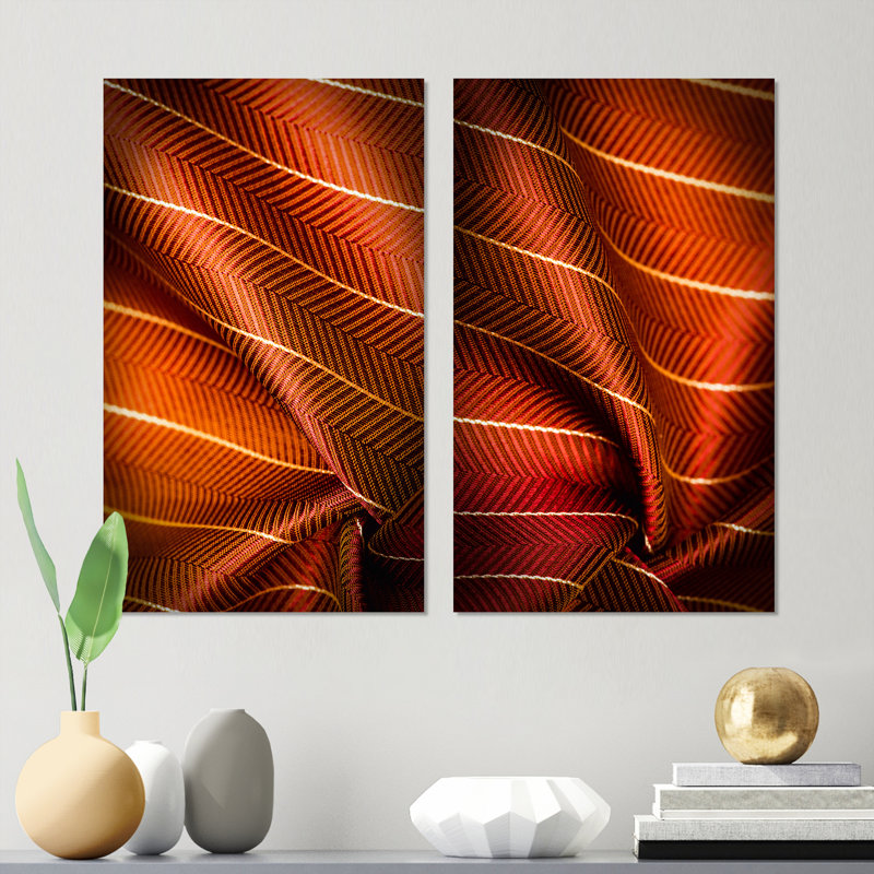 " Ruby Red Fabric With Gold Line II " 2 - Pieces, 20" H x 24" W x 1" D