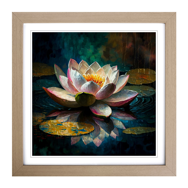 Lotus Flower Neo-Impressionism No.1 - Framed Print, Oak