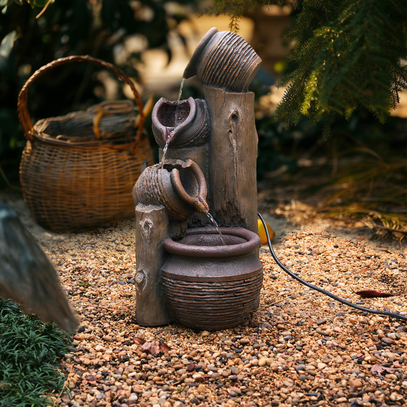 23.62"H Resin LED Fountain With Pots