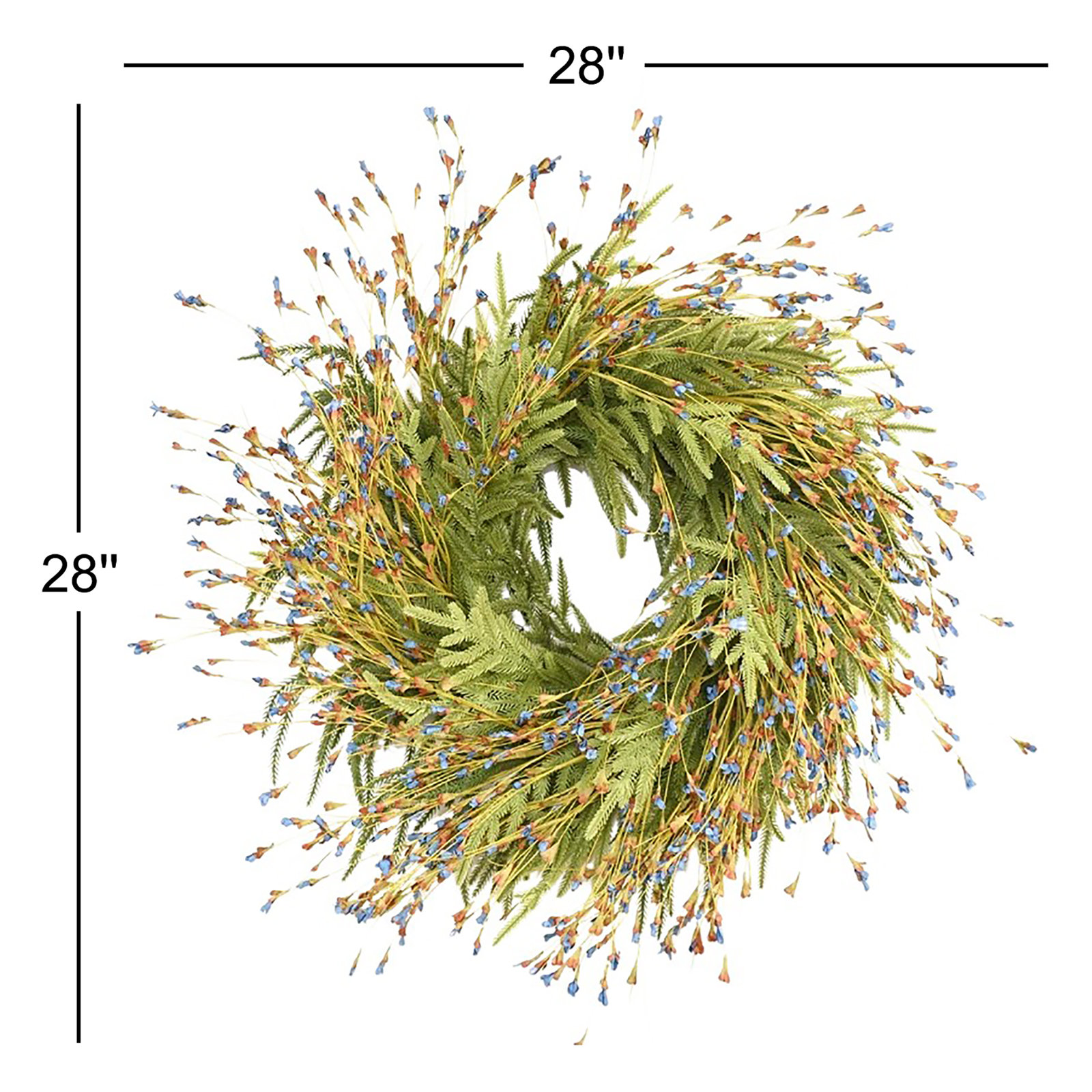 28" Handcrafted Norfolk Pine Thanksgiving Wreath, Blue/Green