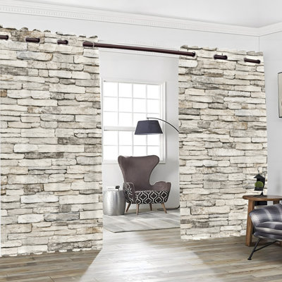 2 PCS avec œillets superposés et imitation pierre à texture de mur, rideaux obscurcissant et isolant avec réduction de bruit et protection de la vie privée