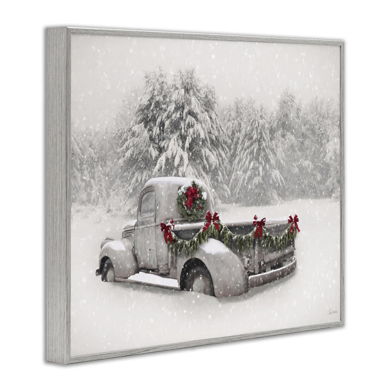 Giclée encadrée de camion antique enneigé blanc, design par Lori Deiter, H 11 po x l 14 po, Estampe numérique Farmhouse