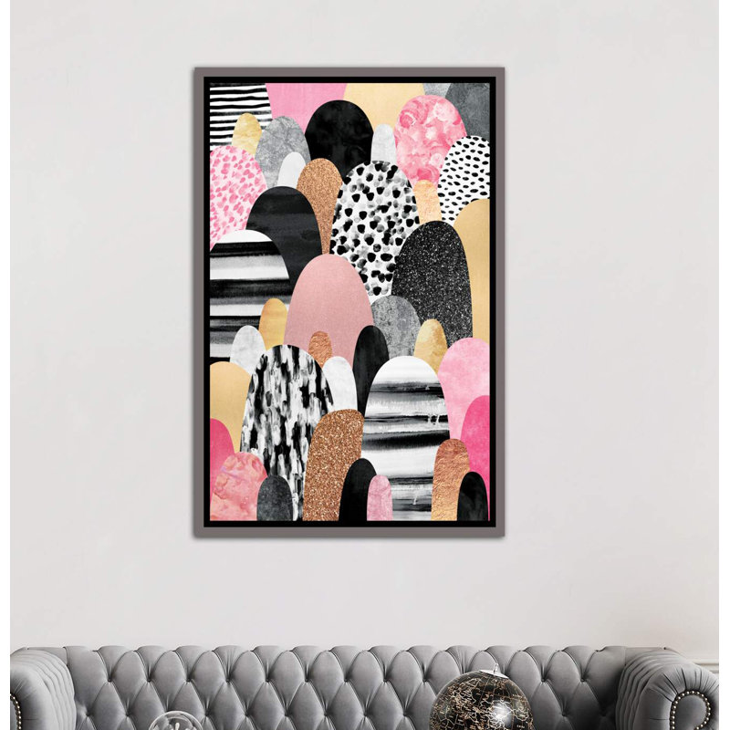 « rose pebbles » par elisabeth fredriksson-impression, H 60 po x l 40po x P 1,5 po, Toile encadrée de bois rustique foncé