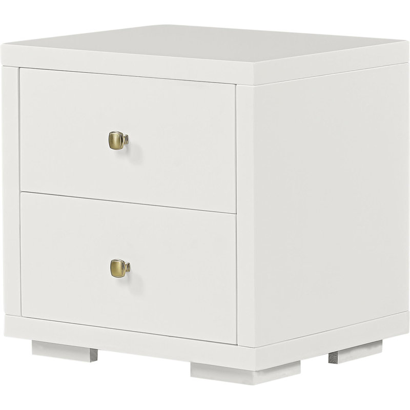 Table de chevet 2 tiroirs en bois, Blanc