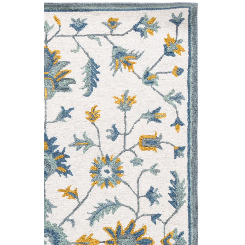 Metro Hand Tufted Wool/Cotton Oriental Rug in Green/Ivory/Blue, Runner 2'3" x 9'