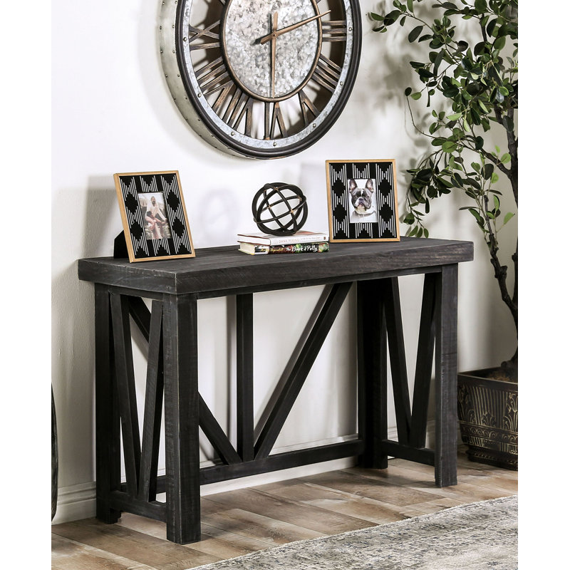 Shwana 48'' Solid Wood Console Table, Rustic Black, Rustic Black