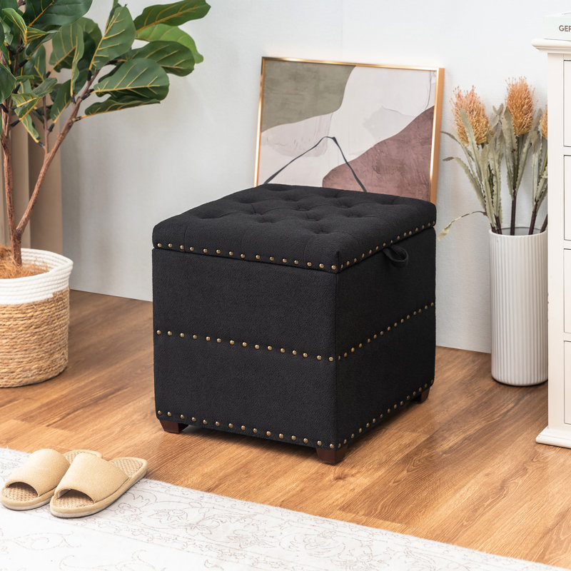 Sierra 18" Wide Tufted Square Ottoman Storage, Black